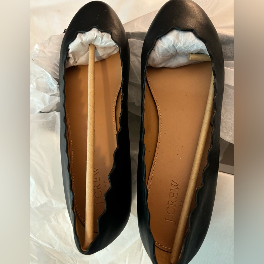J Crew black scalloped edge flats, never worn, size 10